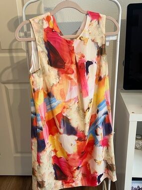H&M Multicolor Abstract Print Mini Dress - Cream, Pink, Red, Yellow, Blue